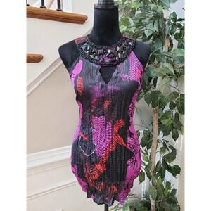 Bisou Bisou Michelle Bohbot Multicolor 100% Polyester Beaded Halter Top Blouse M